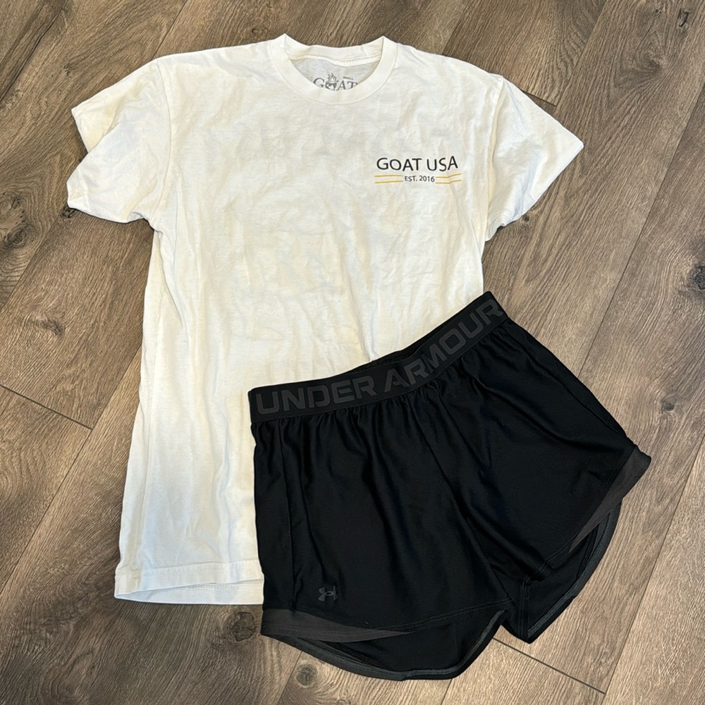 GOAT t-shirt with Under Amour shorts